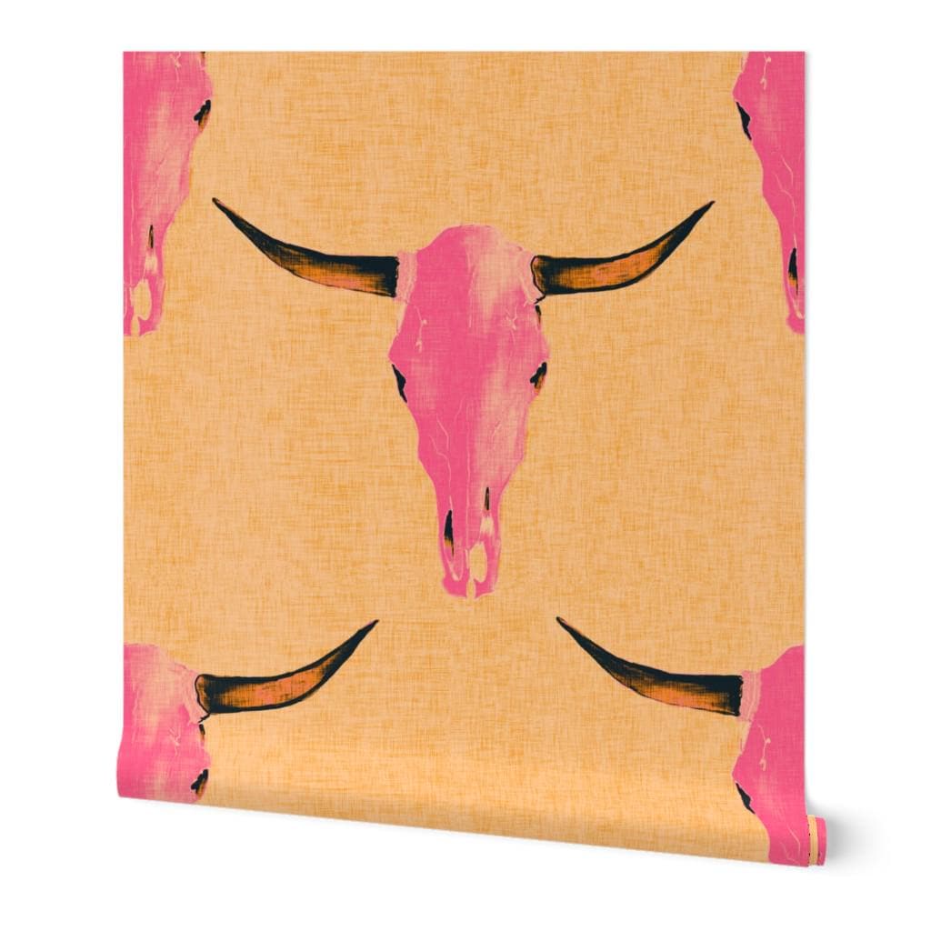Pink Cow Skull Wallpaper Kitsch Western Decor, Peel and Stick or Pre — free download