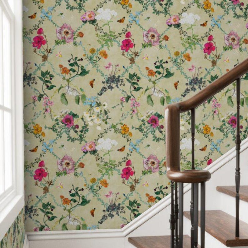 Cottagecore Floral Removable Wallpaper – Vintage Botanical Peel and ...