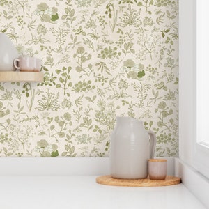 Boho Olive Green Wildflowers Wallpaper Whimsical flower meadow kids nursery wallpaper Two Options Peel and Stick Pre Paste smooth afbeelding 3
