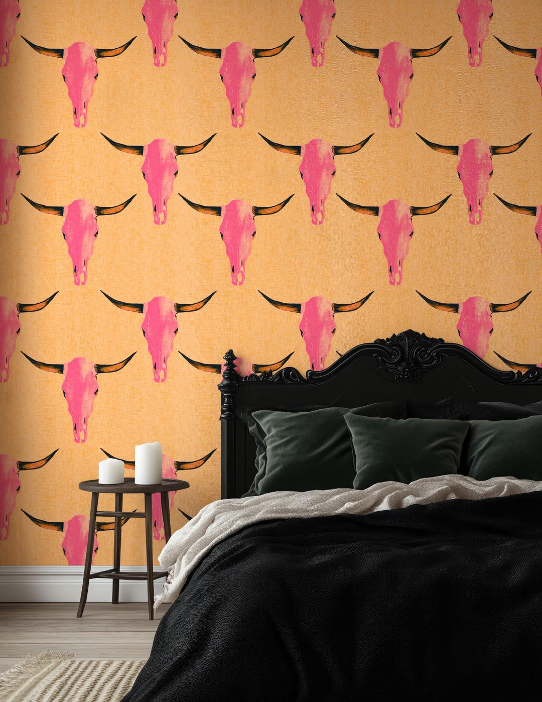 Pink Cow Skull Wallpaper Kitsch Western Decor, Peel and Stick or Pre — free download