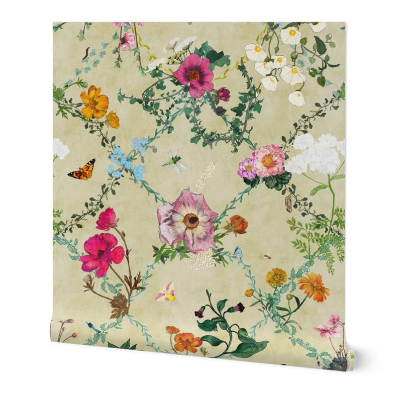 Cottagecore Floral Removable Wallpaper – Vintage Botanical Peel and ...