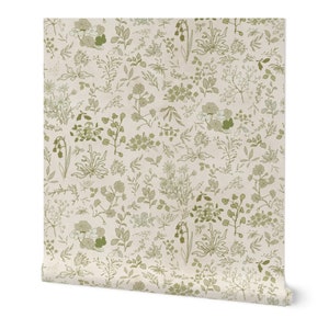 Boho Olive Green Wildflowers Wallpaper Whimsical flower meadow kids nursery wallpaper Two Options Peel and Stick Pre Paste smooth image 2