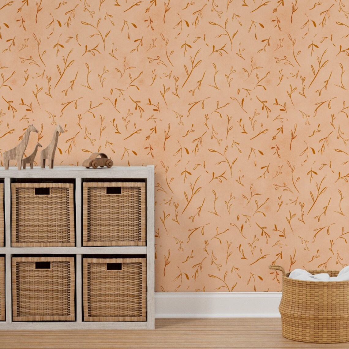Terracotta Leaf Rustic Style Wallpaper Vintage Boho - Etsy