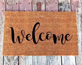 Welcome Mat - Script, Cursive Font - Coir Door Mat - Doormat - 16x24, 18x30, & 24x36 - Housewarming Gift - House Warming Gift