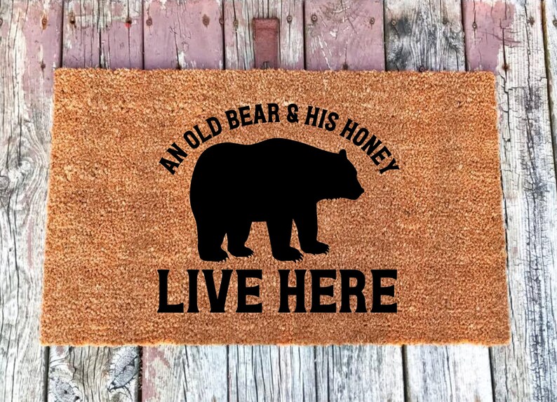 An Old Bear His Honey Live Here Welcome Mat Coir Door Mat Etsy