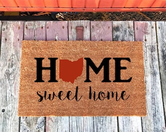 2 Sizes - Red Ohio Home Sweet Home State Coir Door Mat - Doormat - 18 x 30 and 24 x 36 - Welcome Mat - Housewarming Gift - House Warming