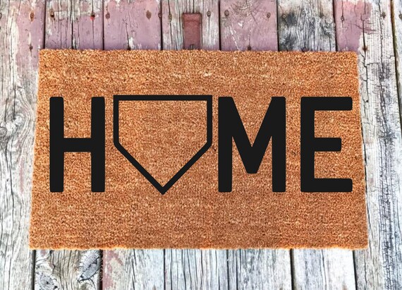 Home Plate Home Doormat Baseball Coir Door Mat 16x24 18x30 24x36 Welcome Mat Housewarming Gift