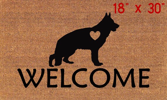 German Shepherd With Heart Welcome Mat Coir Door Mat Doormat 16x24 18x30 24x36 Housewarming Gift Shipping Included
