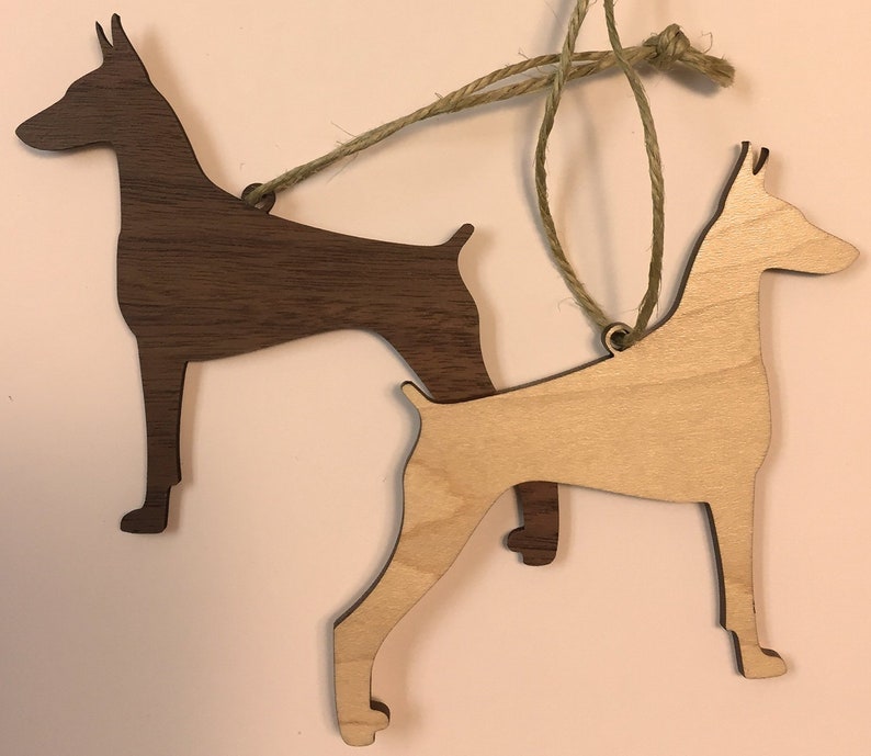 Doberman Pinscher Christmas Ornaments Set of 2 Dobie Maple /& Walnut Doberman Ornaments