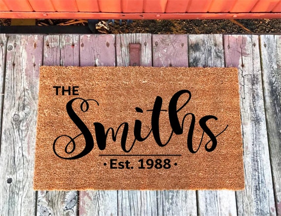 3 Sizes - Last Name and Year Personalized Customized - Coir Door Mat - Doormat - 16x24, 18x30, 24x36 - Welcome Mat - Housewarming Gift