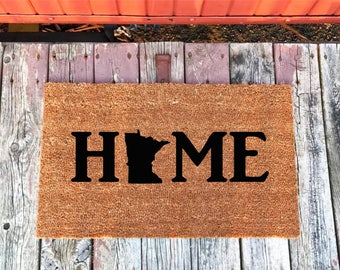 2 Sizes - Minnesota Home State - Coir Door Mat - Doormat - 18 x 30 & 24 x 36 - Welcome Mat - Housewarming Gift - House Warming