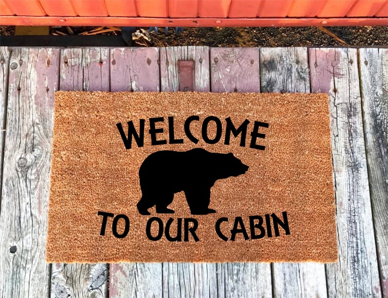 Welcome To Our Cabin Grizzly Bear Welcome Mat Coir Door Etsy