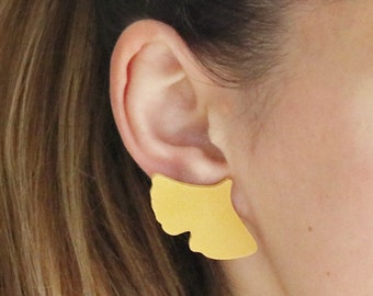 Yellow Ginkgo Concrete Earring Studs | Ginko | Ginkgo | Tree Leaf | Earrings Medium Leaves | Botanical Gardener Nature Jewelry