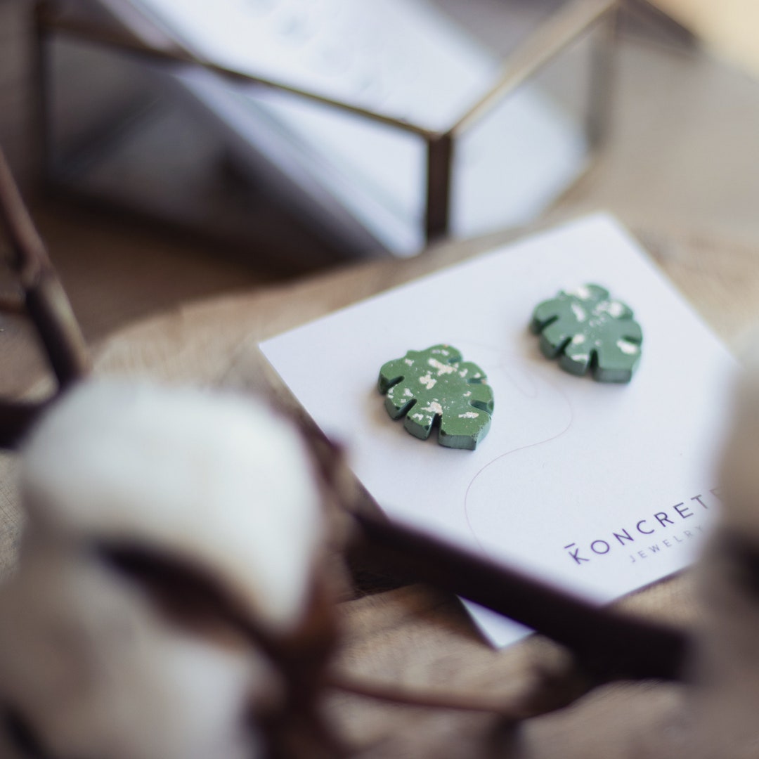 Concrete Jewelry Jungle Earrings Monstera Suds Concrete Etsy