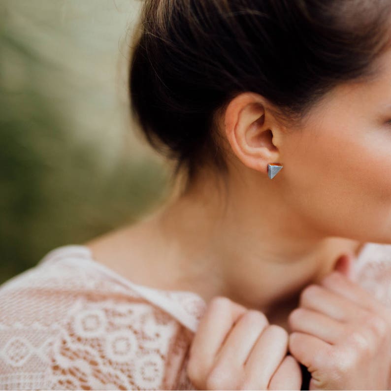 Concrete earrings, triangle studs. Wedding earrings, bridesmaid gift, gift for architect. image 8