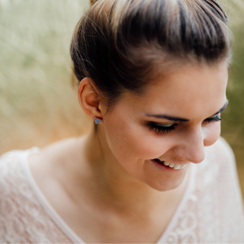 Concrete earrings, triangle studs. Wedding earrings, bridesmaid gift, gift for architect. image 7