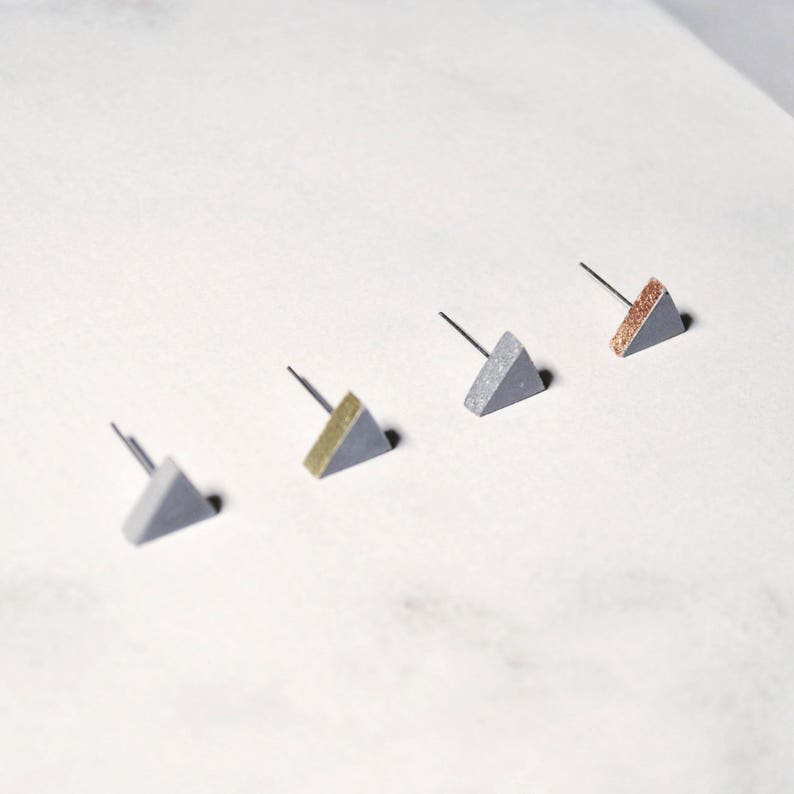 Concrete earrings, triangle studs. Wedding earrings, bridesmaid gift, gift for architect. image 2