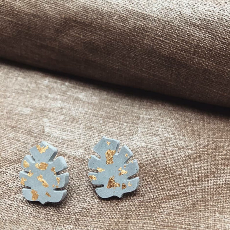 Concrete Jewelry Jungle Earrings Palm Leaf Gold Gilding Etsy