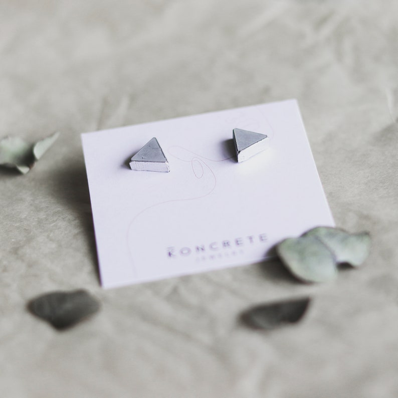 Concrete earrings, triangle studs. Wedding earrings, bridesmaid gift, gift for architect. image 4