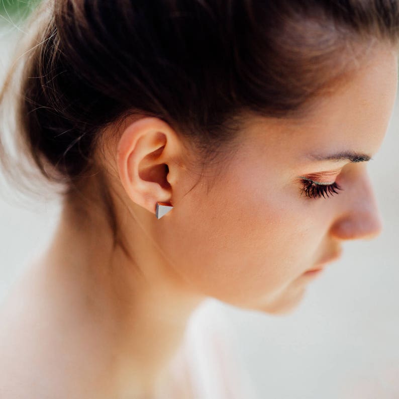 Concrete earrings, triangle studs. Wedding earrings, bridesmaid gift, gift for architect. image 6