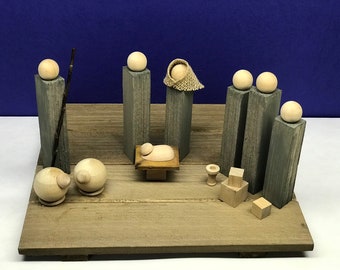 Hand made naivety scene set.  Barn wood style. Modern style.