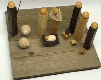 Custom Walnut,Oak,Maple Modern Nativity Scene.  14 piece. Modern style gift.