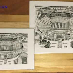 Print of hand-drawn University of Nebraska, Memorial Stadium