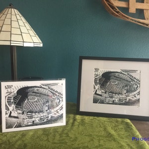 Beautiful quality print of hand drawn Kauffman Stadium, home of the Kansas City Royals.