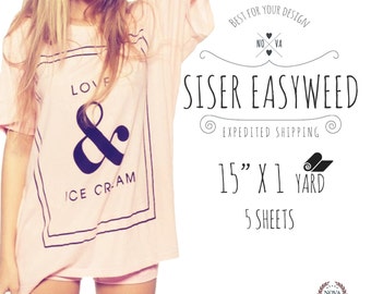 EasyWeed Siser IRON-ON Heat Transfer Vinyl 5 Sheets of 15"x 1 Yd