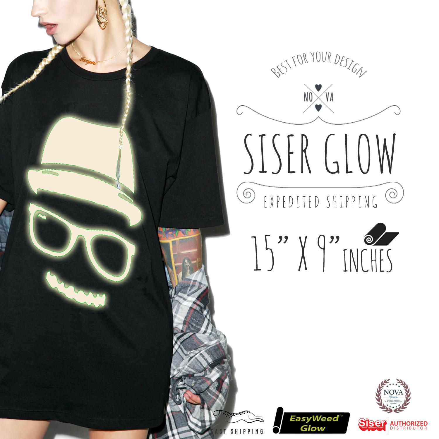 New Siser EasyWeed Glow in the Dark Heat Transfer Vinyl 15" X 9&…