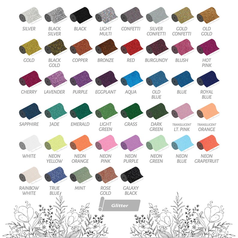 Puede incluir: Una tabla de 36 colores de purpurina diferentes, cada color est&aacute; representado por un trozo de tela de purpurina enrollado. Los colores incluyen plata, negro, oro, rojo, azul, verde, rosa, morado, naranja, blanco y m&aacute;s.