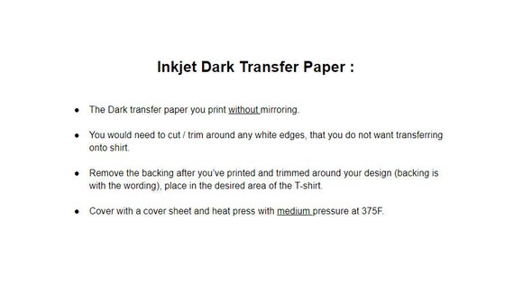 Inkjet Iron-on Heat Transfer Paper for Dark Fabric 8.5 - Etsy