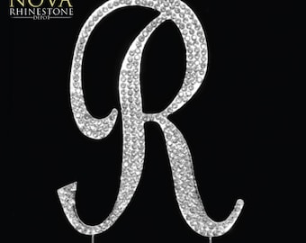 Small 3" Crystal Rhinestone Silver Letter "R" Monogram Wedding Anniversary Cake Topper