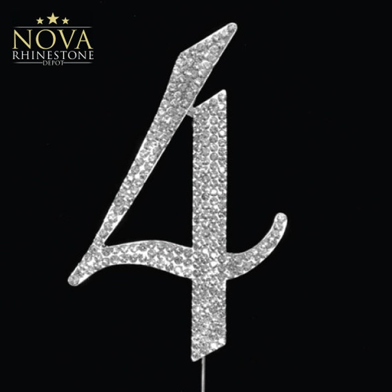 Crystal Rhinestone Silver Number 4 Monogram Etsy