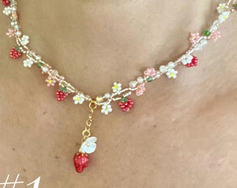 Handmade Beaded Strawberry Choker: Japanese Miyuki Beads, Jewelry, Unique, Christmas, Birthday, Holiday, Mother's Day