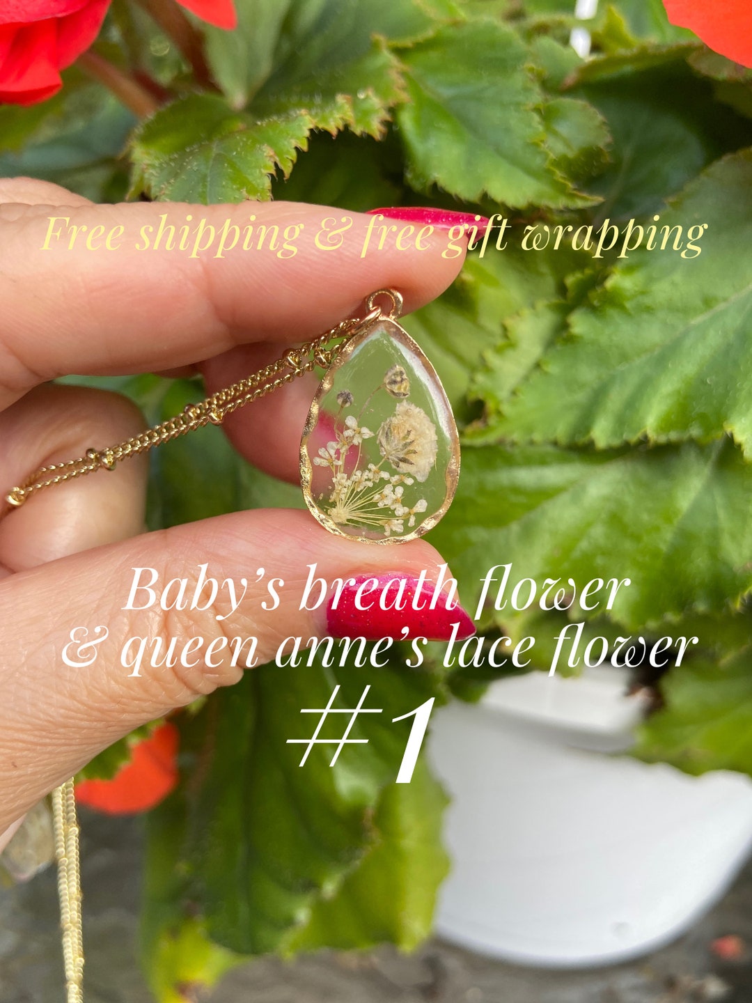 Real Pressed Flower, Dainty, Dried Flower, Resin Jewelry, Birthday