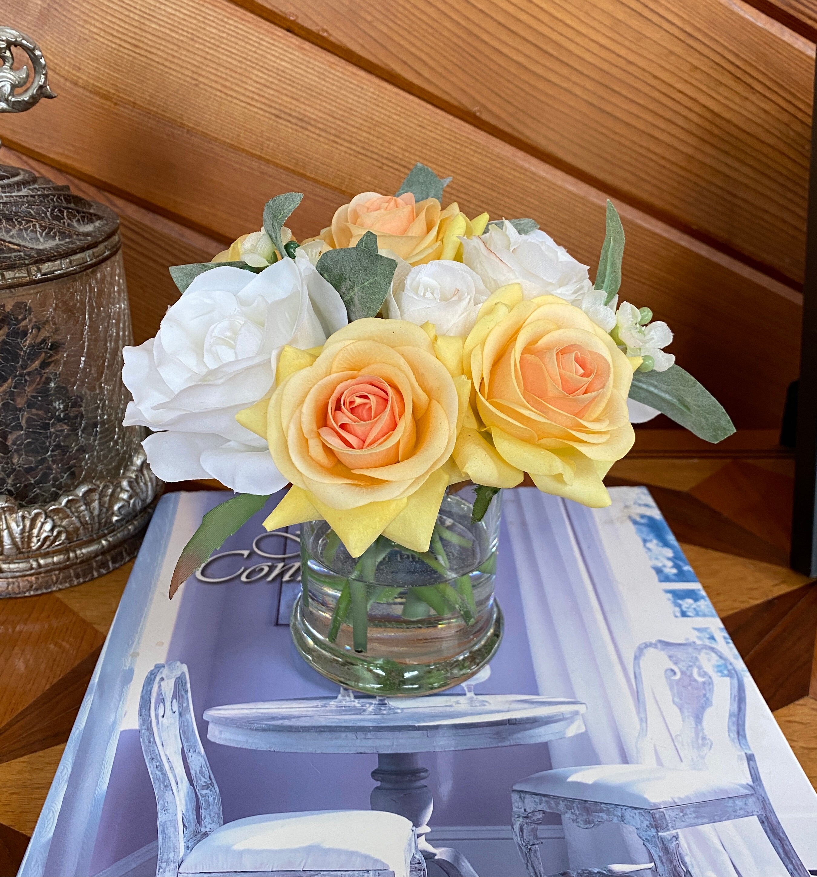 Real Touch Yellow Rose and Silk White Rose ArrangementYellow Etsy