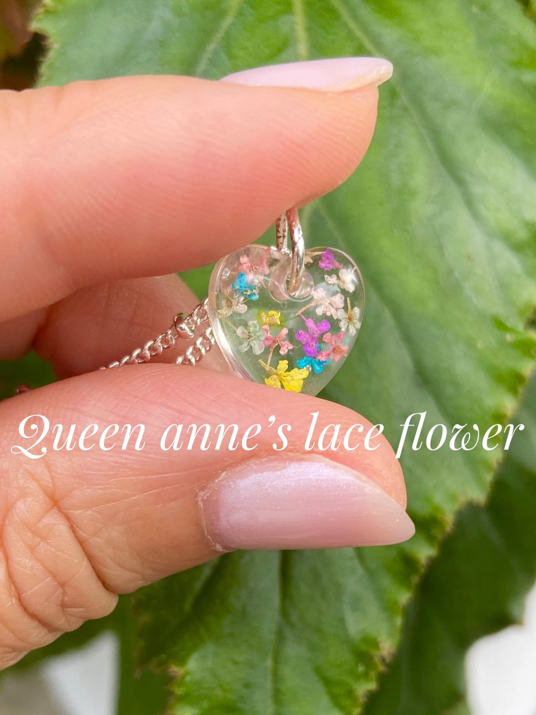 Pressed Flower Dainty Necklace, Real Dried Flower, Resin Jewelry