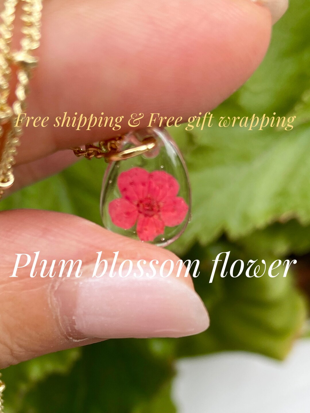 Pressed Flower Dainty Necklace, Real Dried Flower, Resin Jewelry