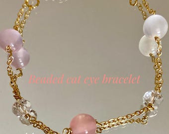 Beaded Cat Eye Bracelet : Gold Plated, Jewelry, Christmas, Birthday, Mother's Day