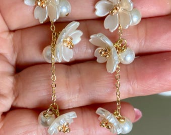 Sakura Charm Earrings, Handmade, Gold Plated Hook,Mother's Day, Christmas, Birthday, Bridesmaid, Holiday