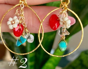 Natural stone Earrings: Beaded, Gold Plated Hook, Handmade, Birthday, Mother's Day, Bridesmaid