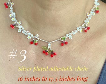 Handmade Beaded Cherry Choker: Japanese Miyuki Beads, Jewelry, Unique, Christmas, Birthday, Holiday, Mother's Day
