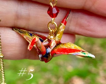 Unique Japanese Origami Crane Necklace, Resin Jewelry, Unique, Christmas, Birthday, Holiday