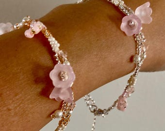 Beaded Flower Bracelet: Sterling Silver, Japanese Miyuki Beads, Birthday, Mother's Day