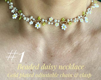 Handmade Beaded Daisy Choker: Japanese Miyuki Beads, Jewelry, Unique, Christmas, Birthday, Holiday, Mother's Day