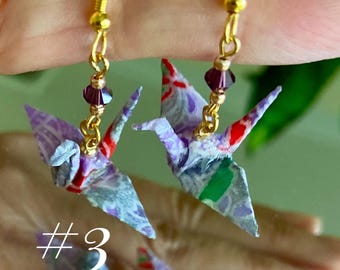 Unique Japanese Origami Crane Earrings, Resin Jewelry, Handmade, Birthday, Holiday, Christmas, Handmade