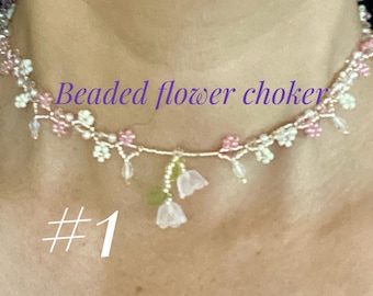 Handmade Beaded Flower Choker: Japanese Miyuki Beads, Jewelry, Unique, Mother's Day, Birthday, Holiday