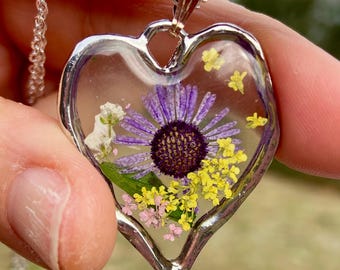 Birth Month Flower Resin Necklace: Ikebana Inspired Silver Pendant, Jewelry, Birthday, Christmas, Mother's day