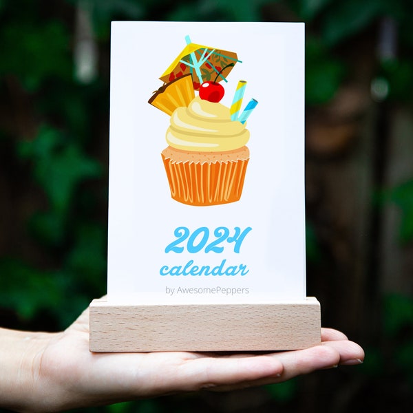 2024 Desk Calendar, 2024 Calendar with Stand, Cupcake Desk Calendar 2024, Corporate Holidays Gift, Holidays Gift, 2024 Desktop Calendar